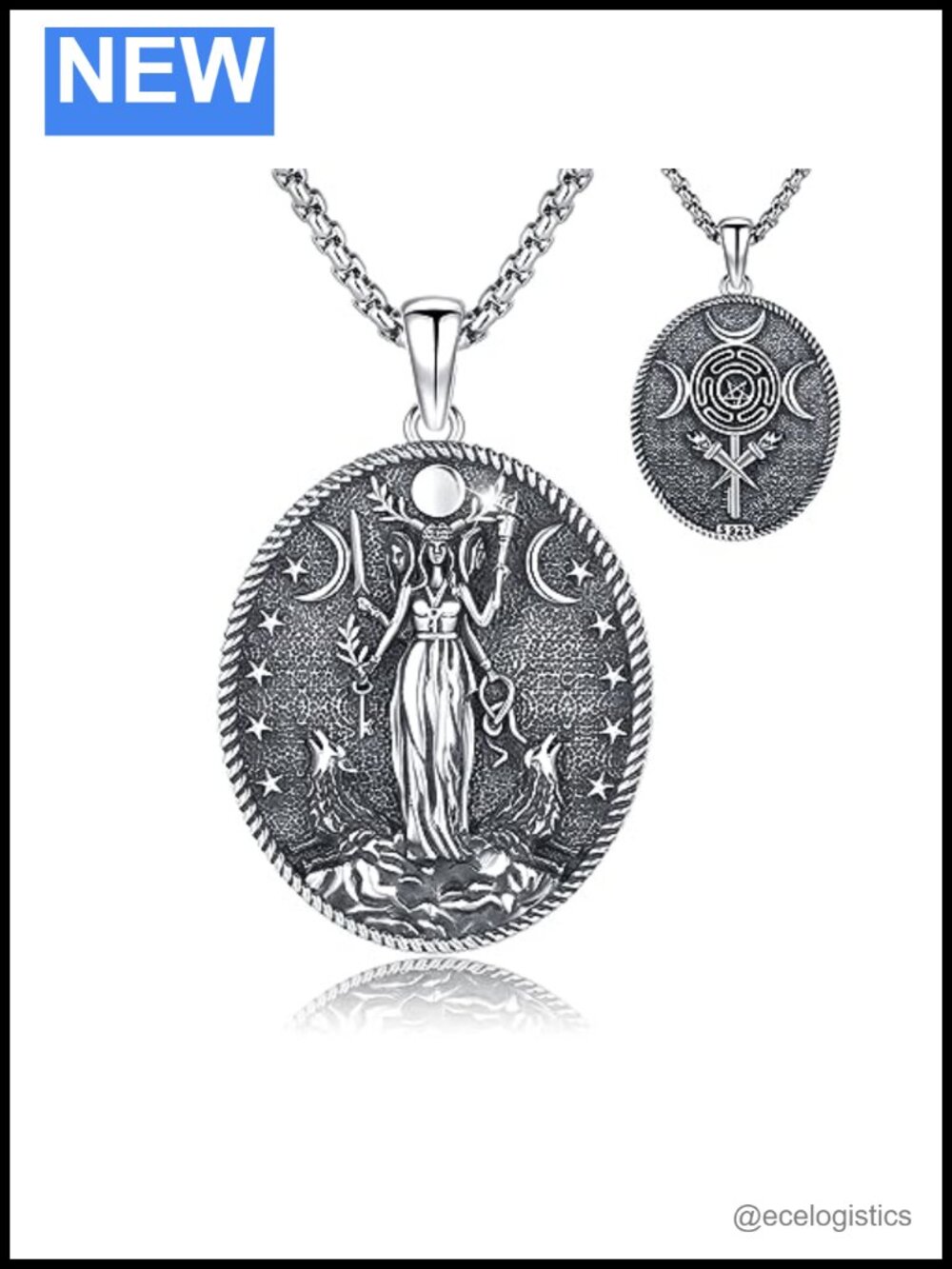 925 Sterling Silver Hecate Triple Goddess Pendant Necklace Greek Mythology